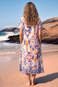 Abstract Floral Print Asymmetric Midi Dress