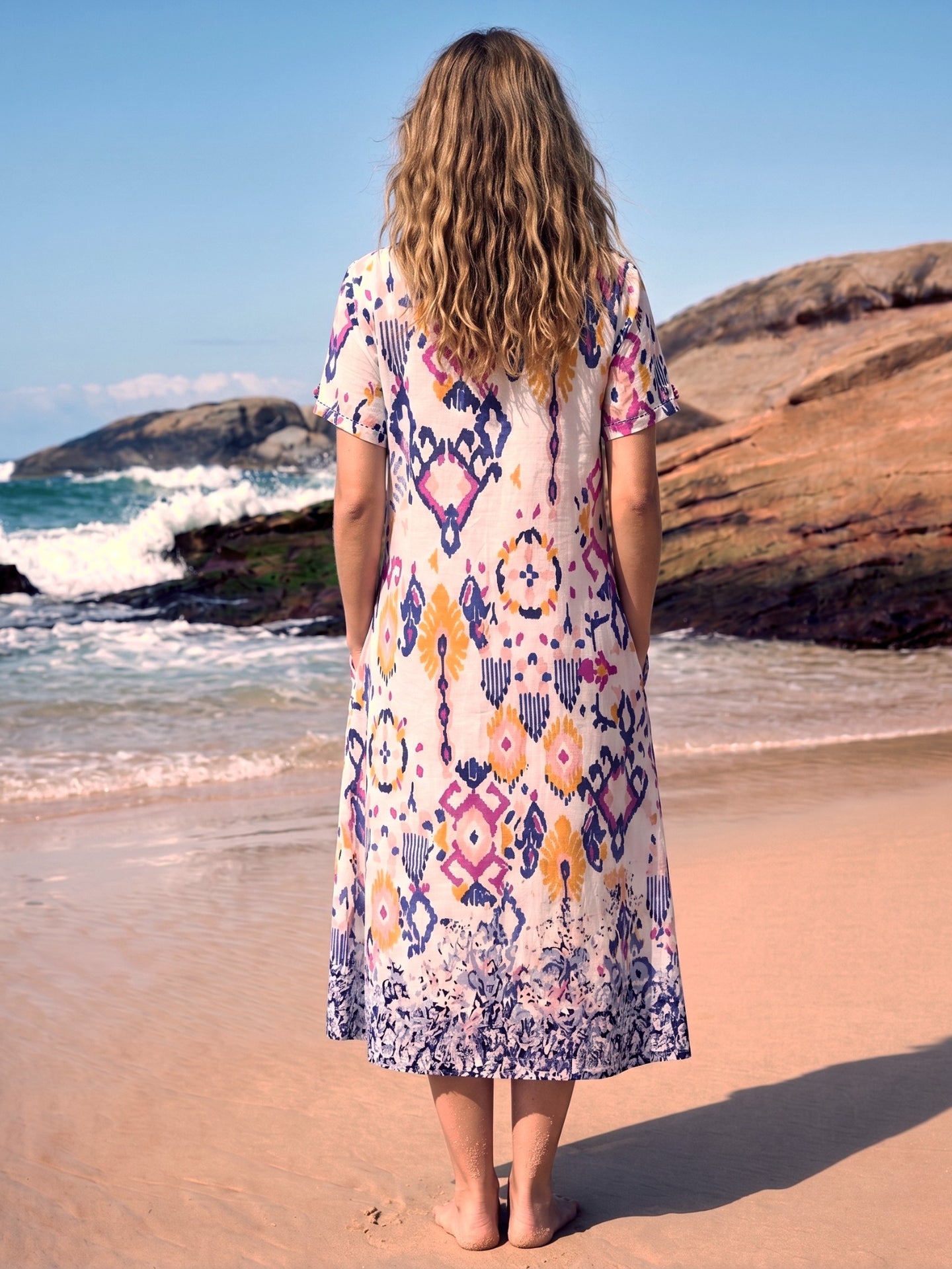 Abstract Floral Print Asymmetric Midi Dress