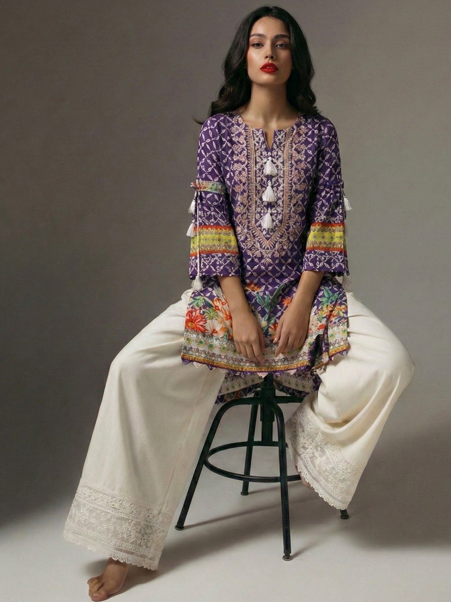 Floral Border Cotton Lawn Kurti