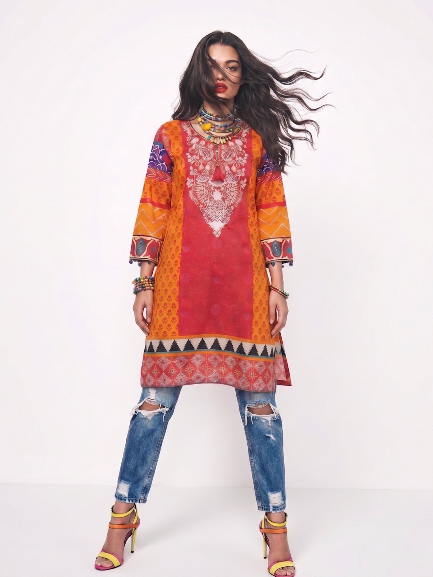 Boho Tribal Print Cotton Lawn Kurti