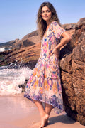 Abstract Floral Print Asymmetric Midi Dress