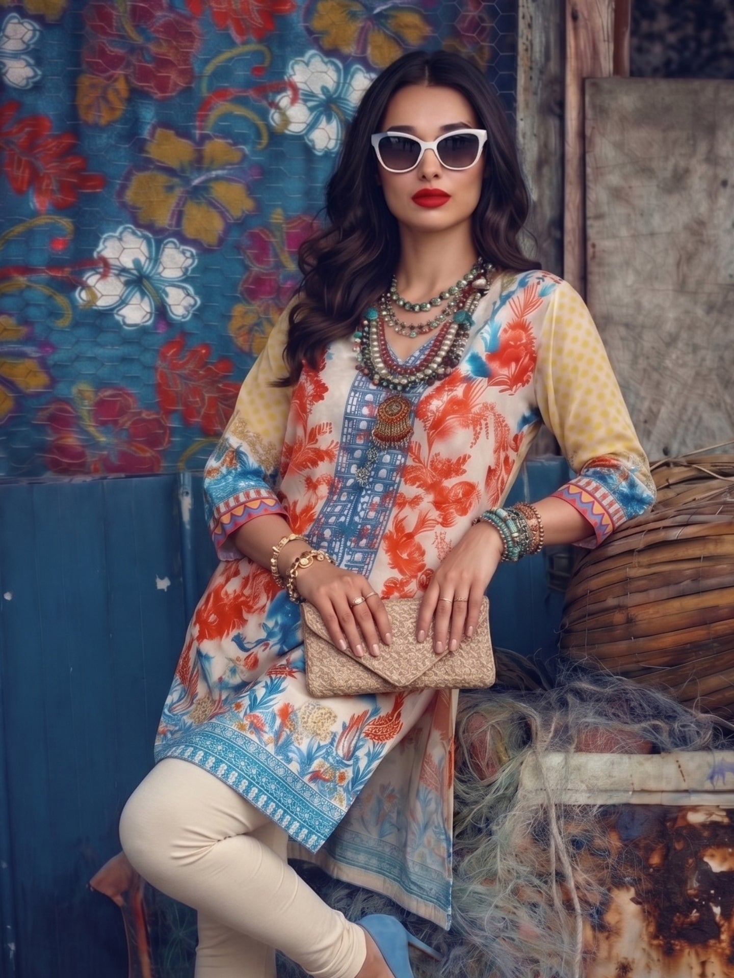 Coastal Floral Cotton Lawn Kurti