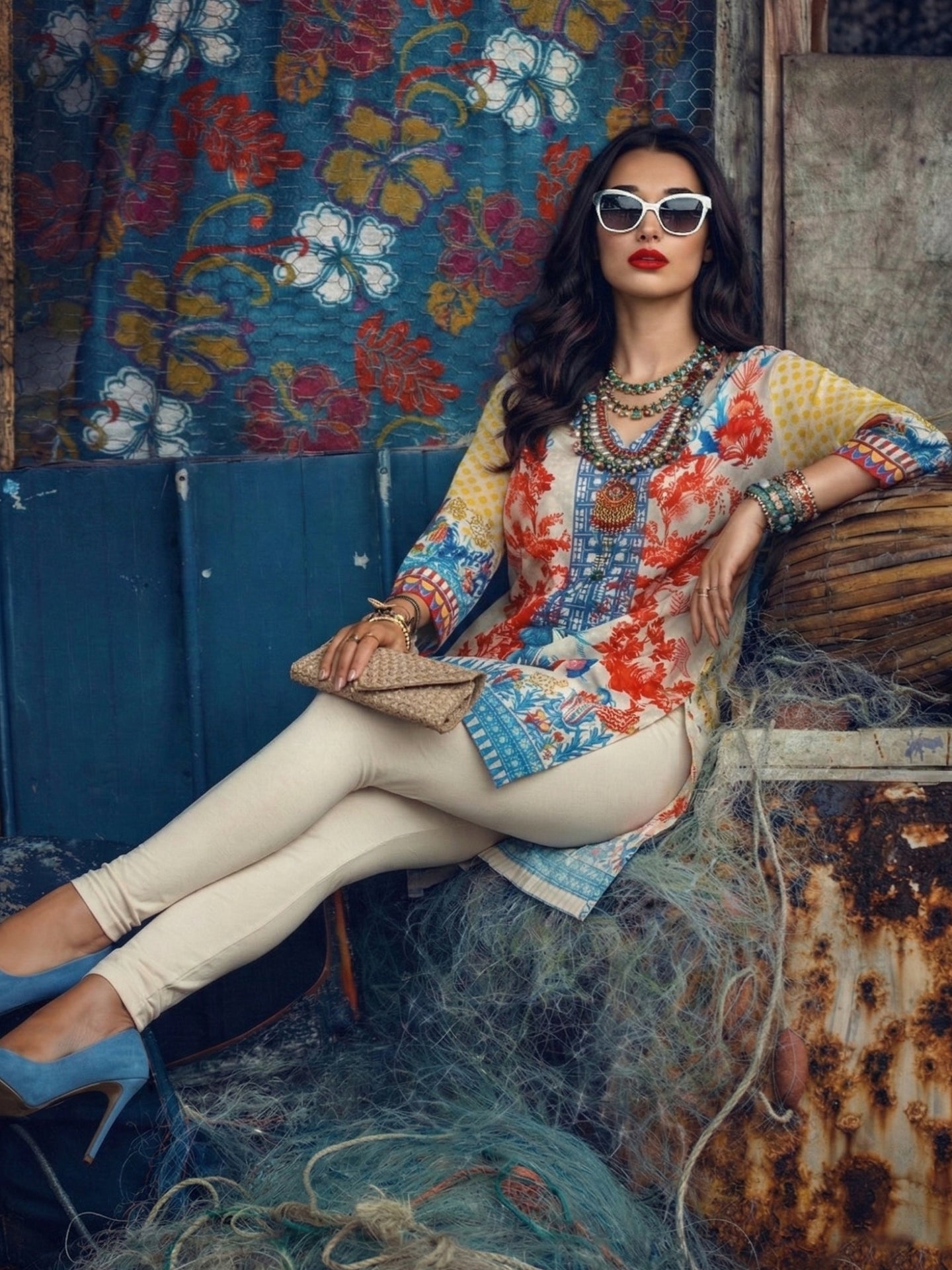 Coastal Floral Cotton Lawn Kurti