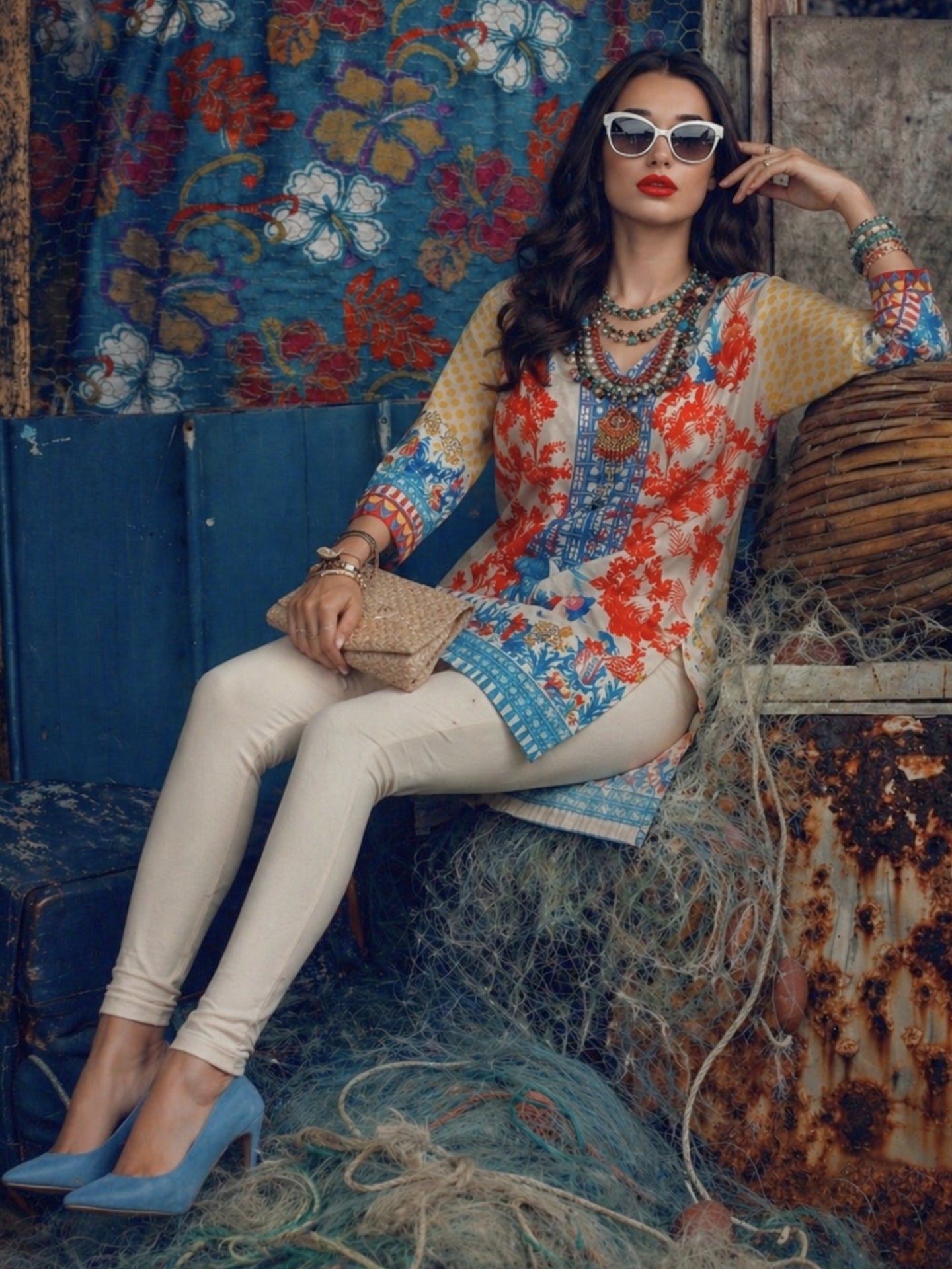 Coastal Floral Cotton Lawn Kurti