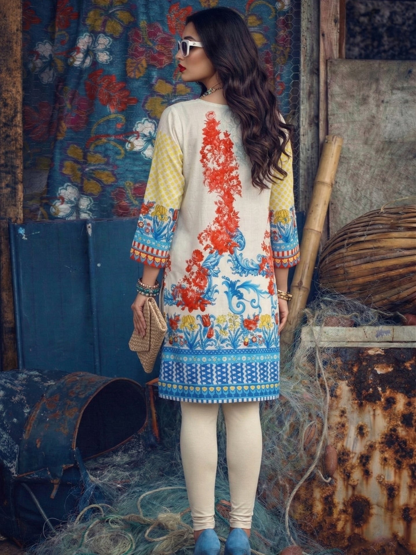Coastal Floral Cotton Lawn Kurti