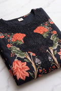 Midnight Black Floral Printed Kurta Set with Dupatta