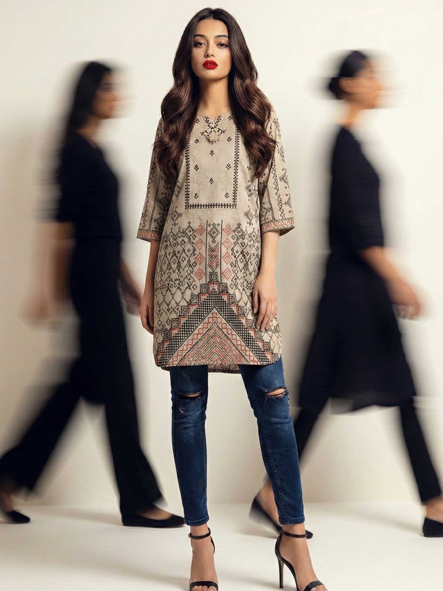 Geometric Print Cotton Lawn Kurti