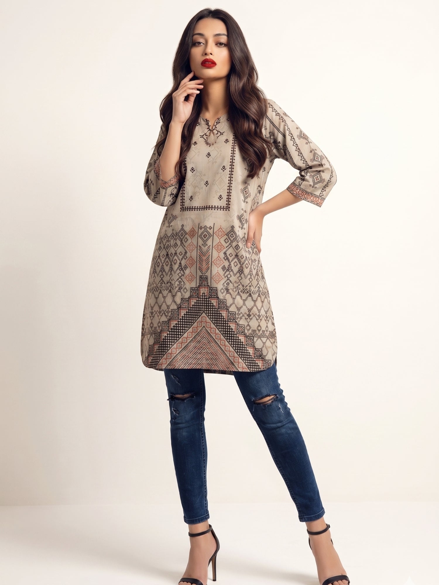 Geometric Print Cotton Lawn Kurti