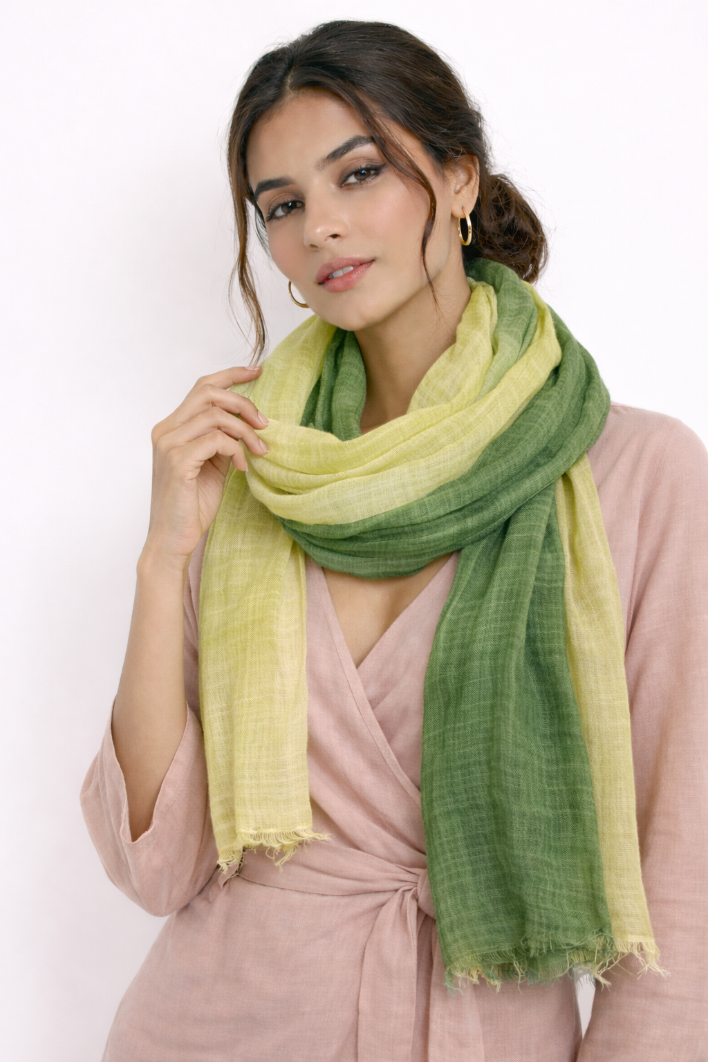 Lime Yellow & Olive Green Two-Tone Fashion Scarf
