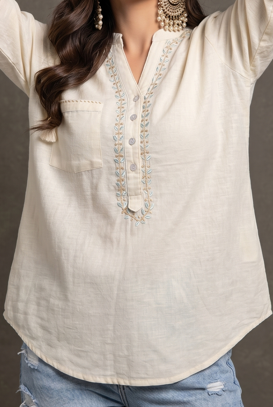 Boho Top with Embroidery | 100% Lawn Cotton