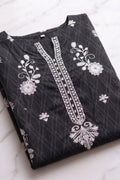 Charcoal Black Ethnic Printed Kurta Set with Dupatta