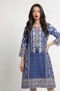 Indigo Floral Print Cotton Lawn Kurti Dress