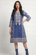 Indigo Floral Print Cotton Lawn Kurti Dress