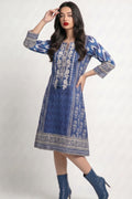 Indigo Floral Print Cotton Lawn Kurti Dress