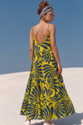 Yellow Tropical Print Empire Maxi Dress