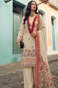 Beige Floral Embroidered Look Kurta Set with Printed Dupatta