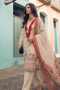 Beige Floral Embroidered Look Kurta Set with Printed Dupatta