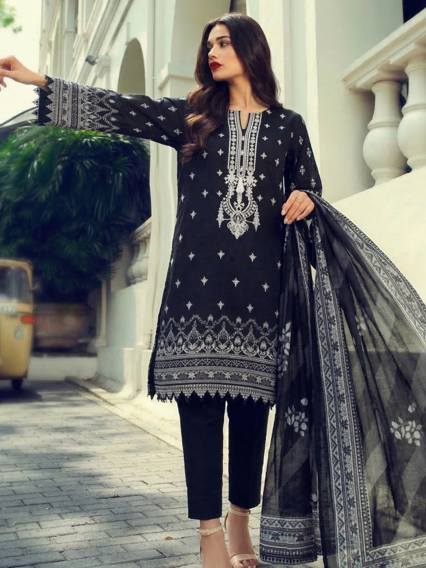 Classic Black Embroidered Ethnic Kurta Set with Dupatta