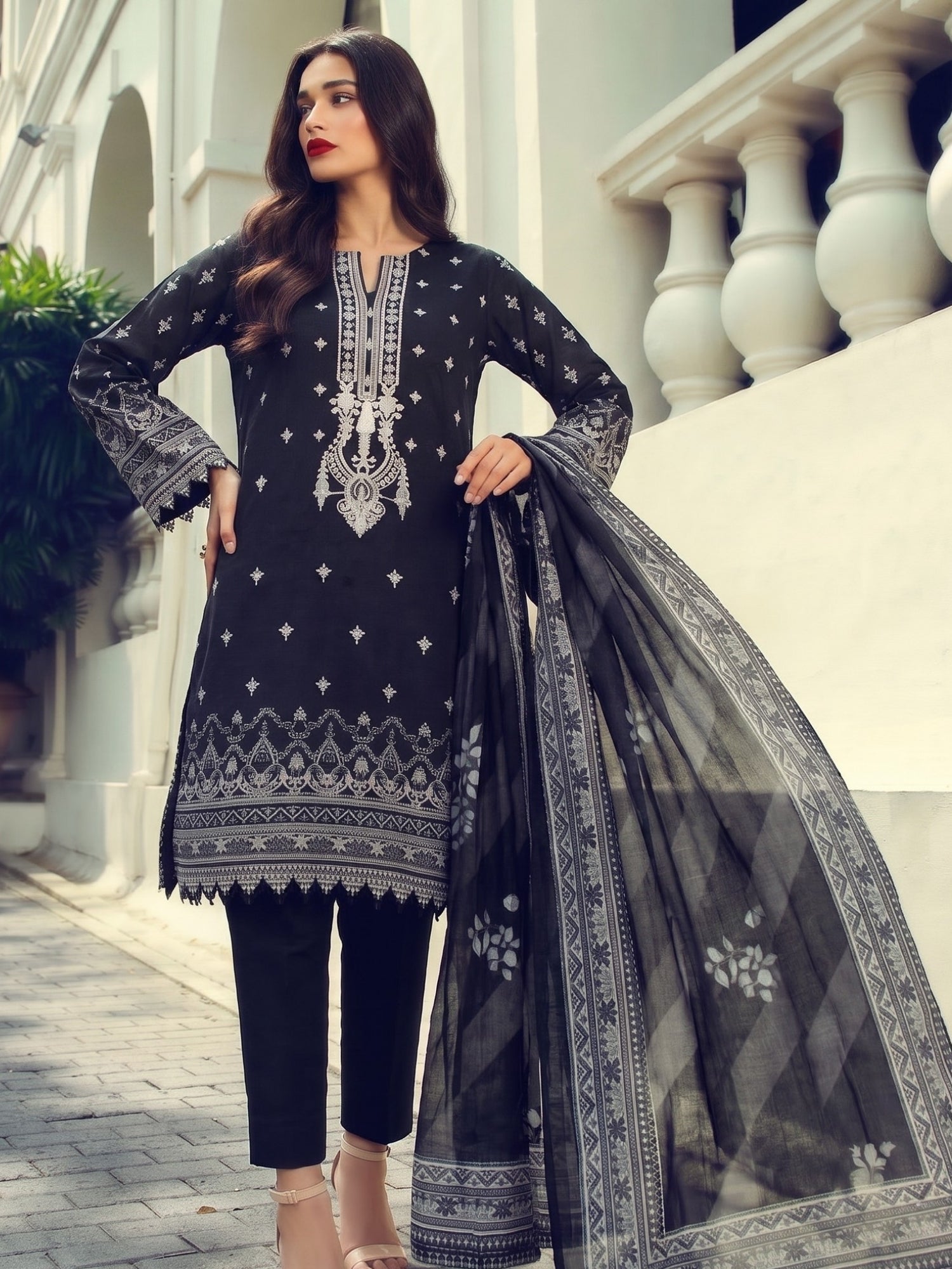 Classic Black Embroidered Ethnic Kurta Set with Dupatta