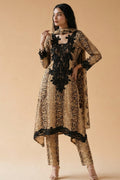 Beige Animal Print Designer Kurta Set with Appliqué Detail