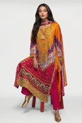 Mustard & Fuchsia Embroidered Festive Kurta Set with Dupatta