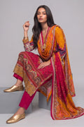 Mustard & Fuchsia Embroidered Festive Kurta Set with Dupatta