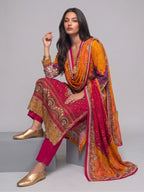 Mustard & Fuchsia Embroidered Festive Kurta Set with Dupatta