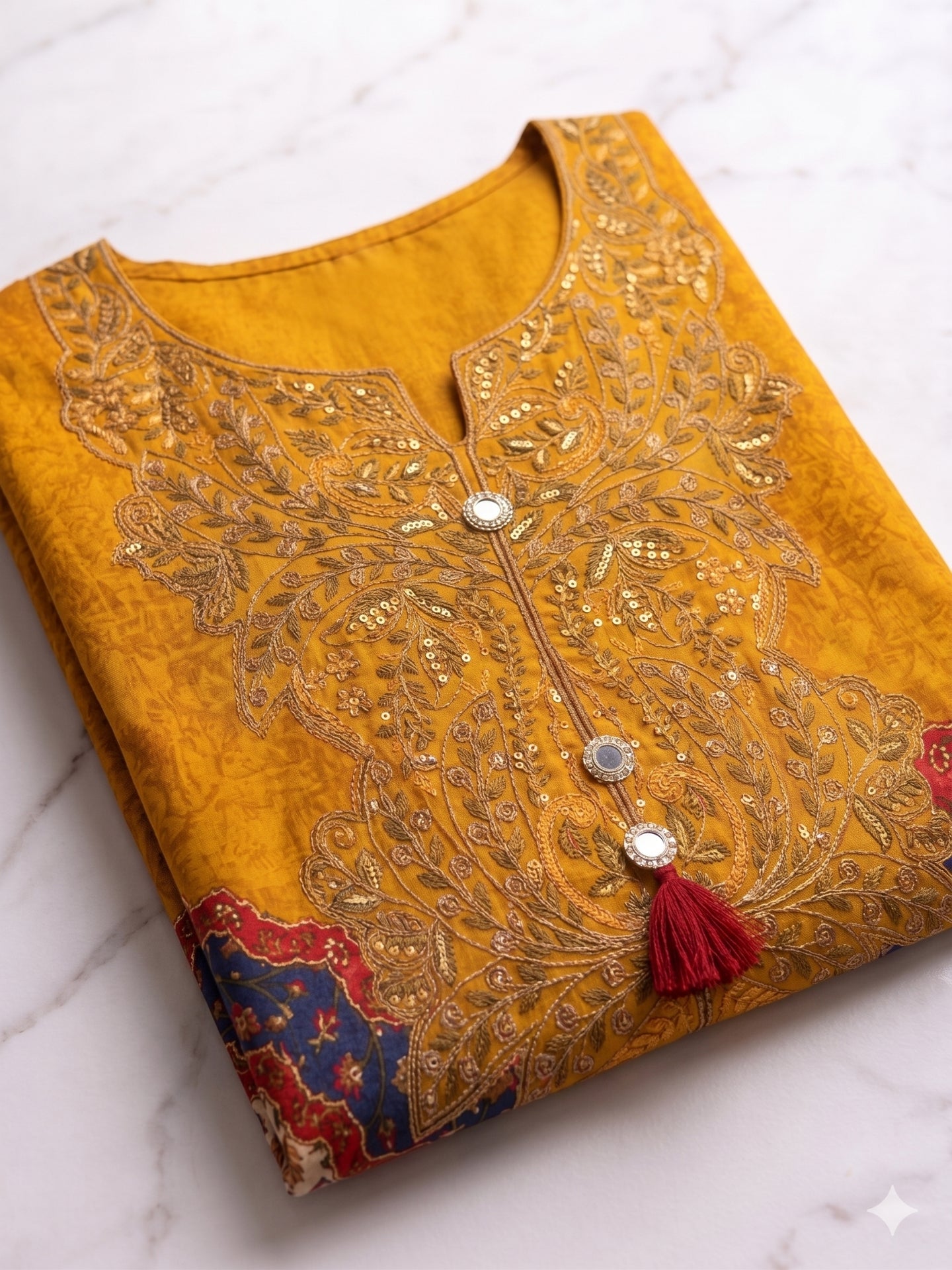 Mustard & Fuchsia Embroidered Festive Kurta Set with Dupatta