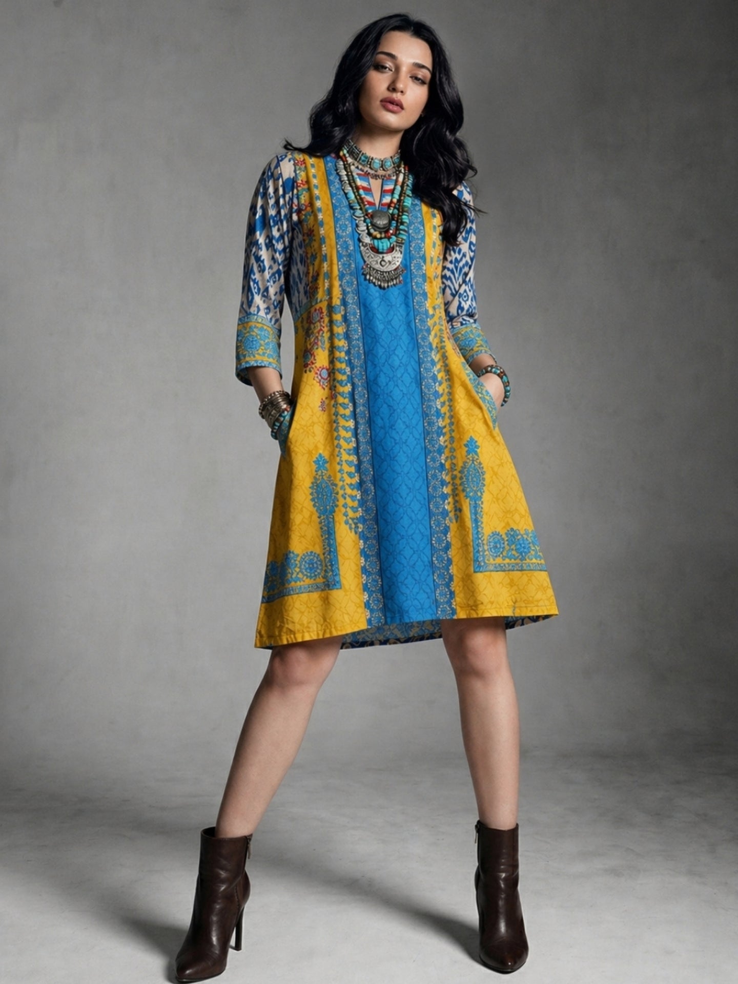 Bohemian Patchwork Cotton Lawn Kurti Dress