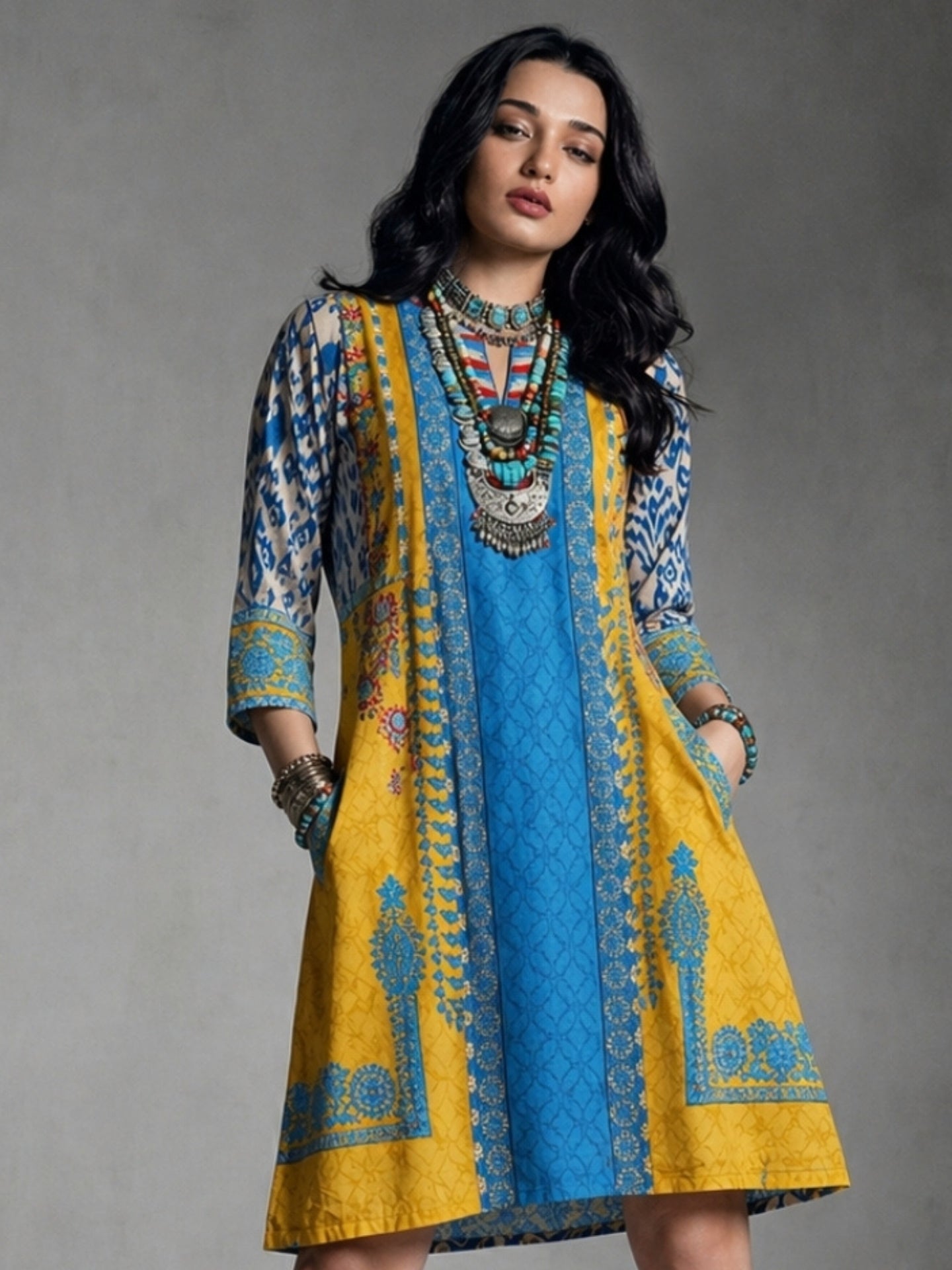 Bohemian Patchwork Cotton Lawn Kurti Dress