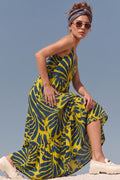 Yellow Tropical Print Empire Maxi Dress