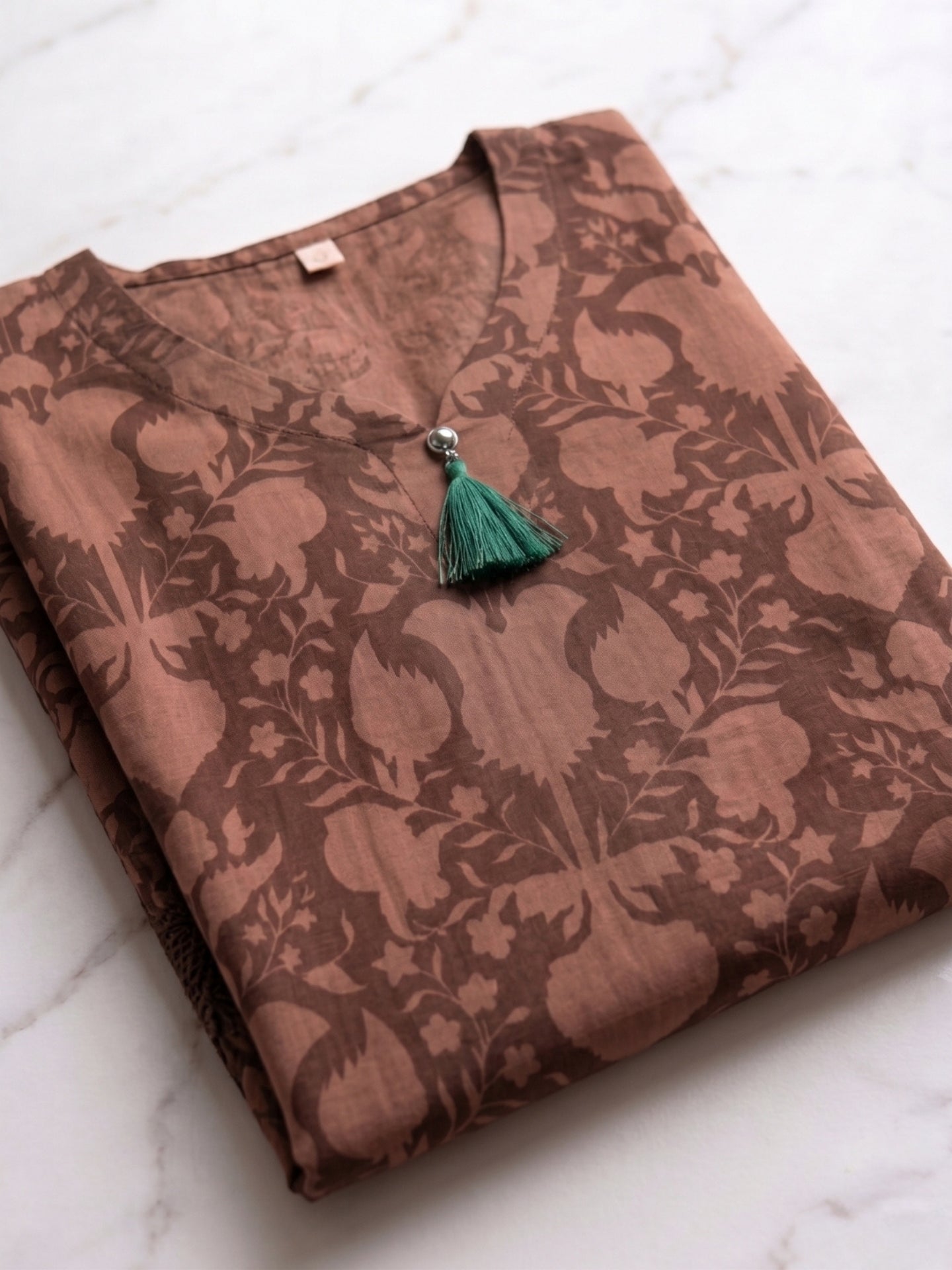 Cinnamon Brown Botanical Printed Cotton Lawn Suit Set