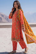 Coral Red Floral Printed Kurta Set with Mustard Dupatta