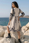 Women's Ivory Floral Embroidered Boho A-Line Kurti Dress