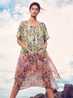 Pastel Floral Layered Boho Midi Dress