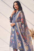 Periwinkle Blue Floral Printed Kurta Set with Lace Detail