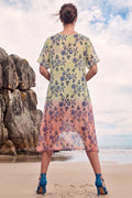 Pastel Floral Layered Boho Midi Dress