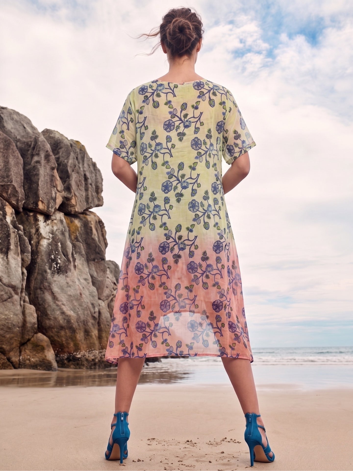 Pastel Floral Layered Boho Midi Dress
