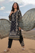 Black Mughal Floral Printed Cotton Lawn Suit Set