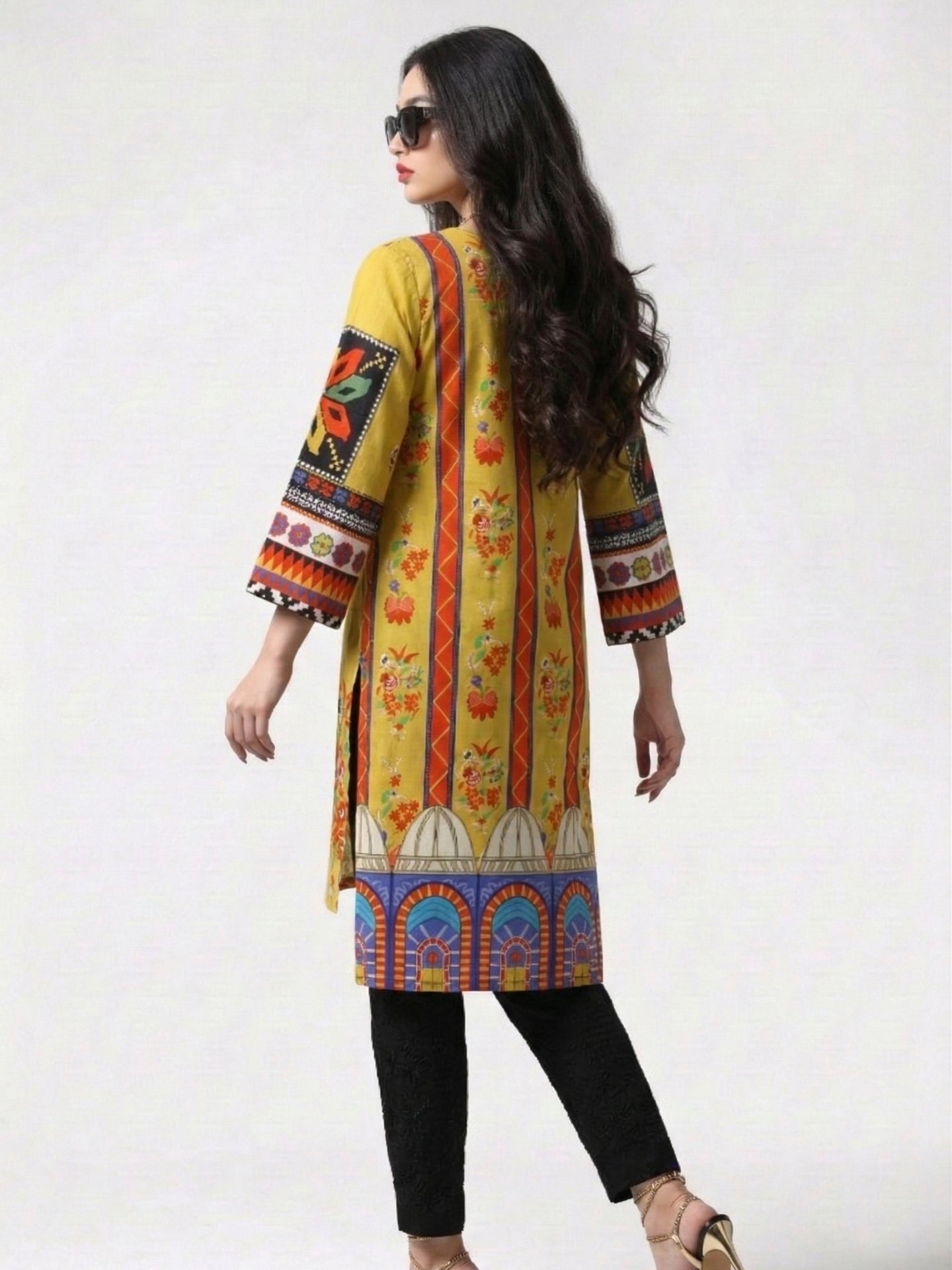 Amani Embroidered Mustard Cotton Lawn Kurti